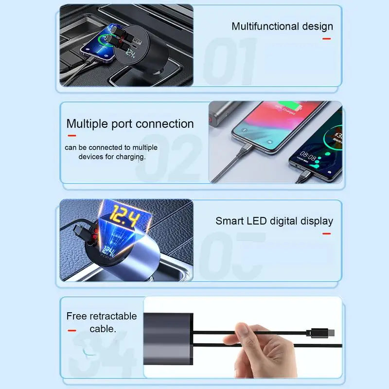 Retractable Car Charger 4-in-1