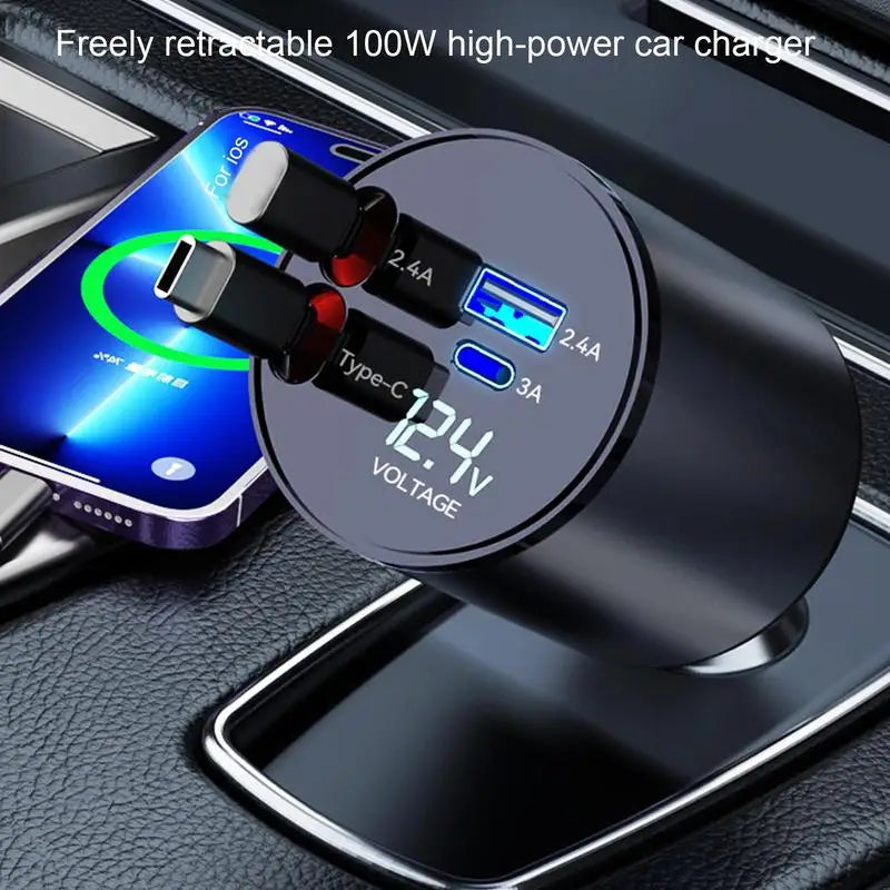 Retractable Car Charger 4-in-1